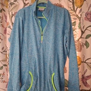 J. America Blue and Neon Green Quarter-Zip Pullover